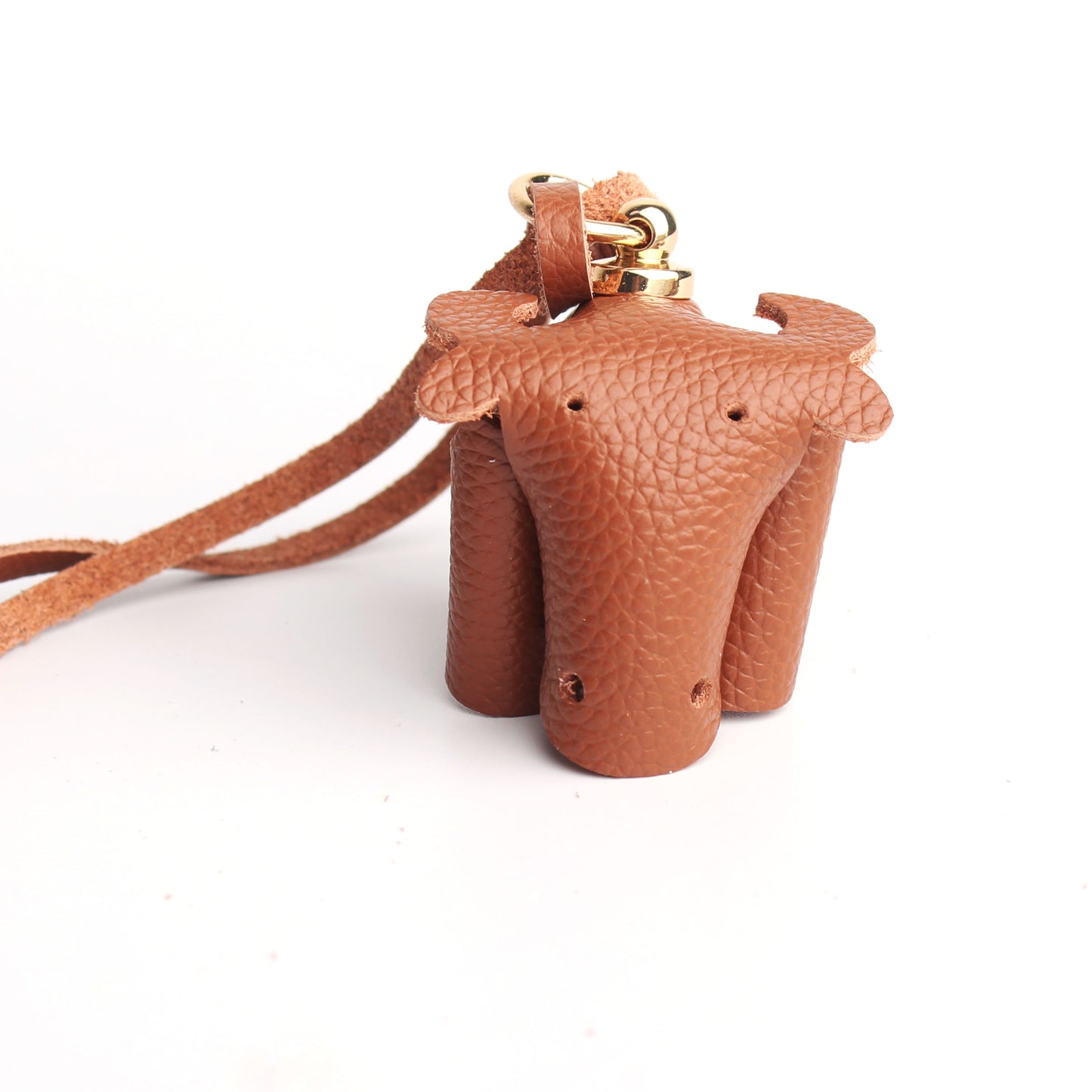 Handmade Genuine Leather Cute Funny Lucky Elephant Cow Horse Keychain Pendant Animal Key Chain For Men Women Bag Charm Girls