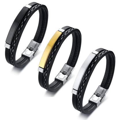 Stainless Steel Leather Bracelet
