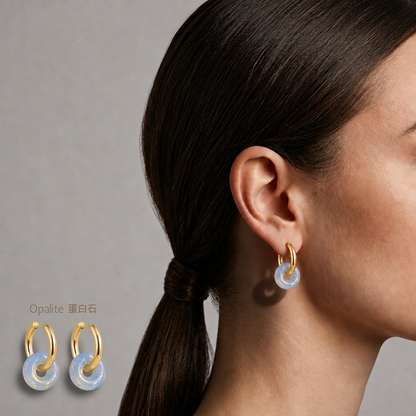 Aura "Orb & Hoop" Natural Gemstone Huggie Earrings | Gold-Plated Titanium Steel