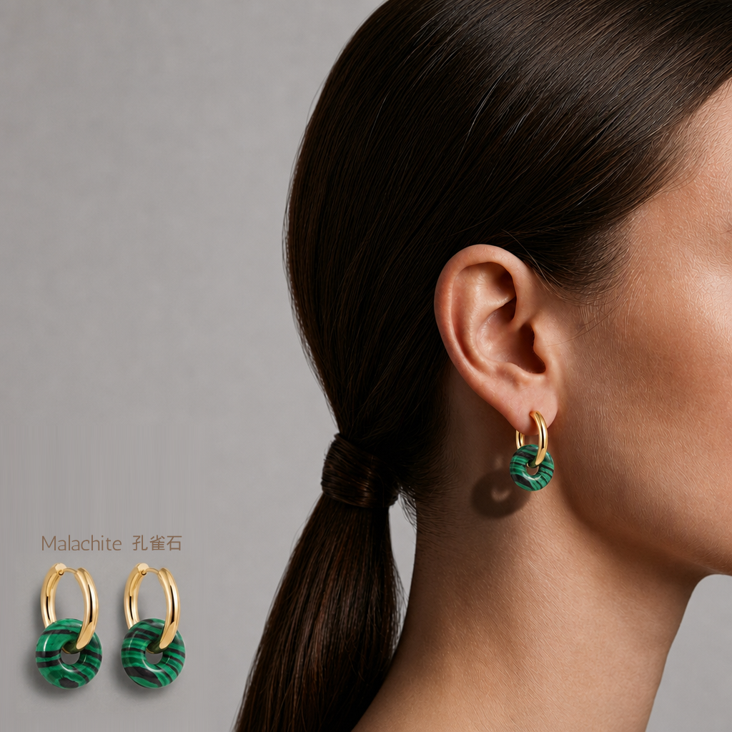 Aura "Orb & Hoop" Natural Gemstone Huggie Earrings | Gold-Plated Titanium Steel
