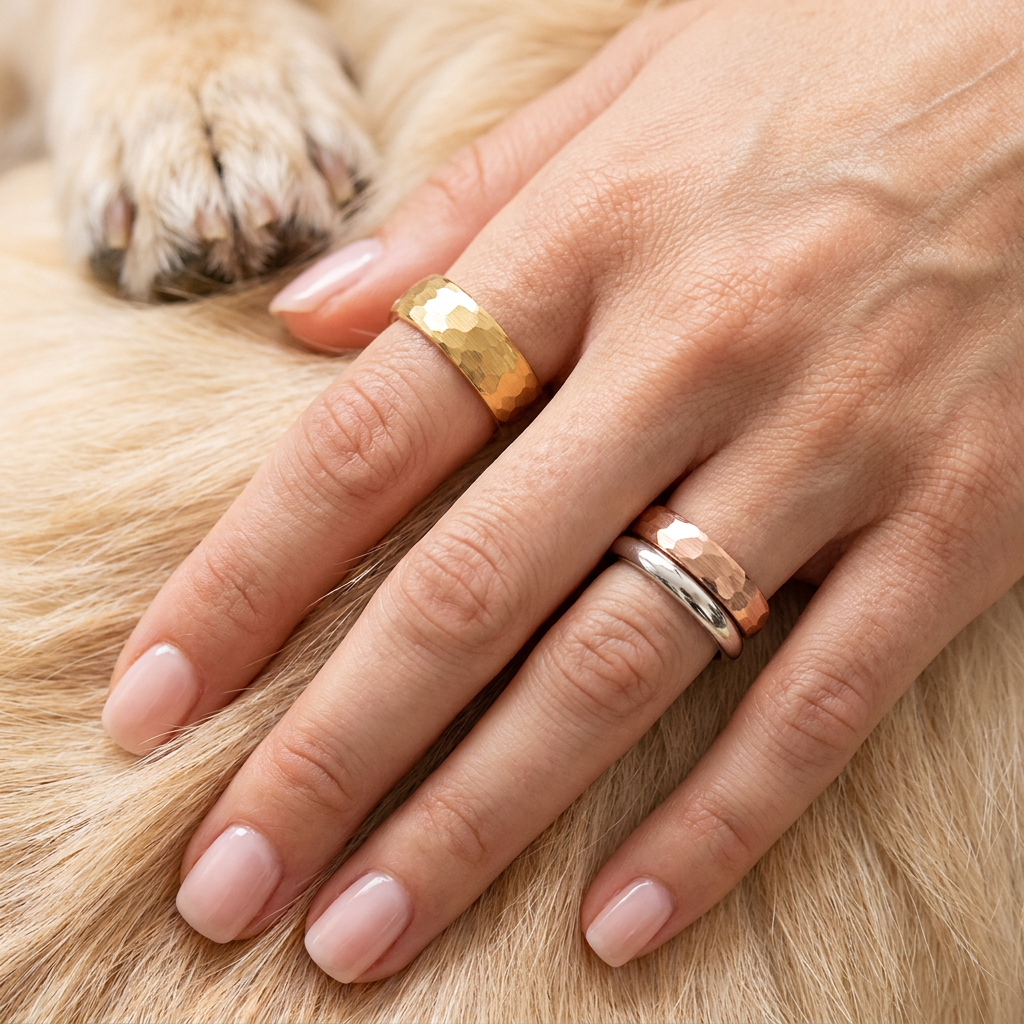 Faceted Hammered Tungsten Ring | Minimalist Unisex Band