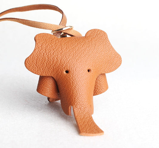 Handmade Genuine Leather Cute Funny Lucky Elephant Cow Horse Keychain Pendant Animal Key Chain For Men Women Bag Charm Girls